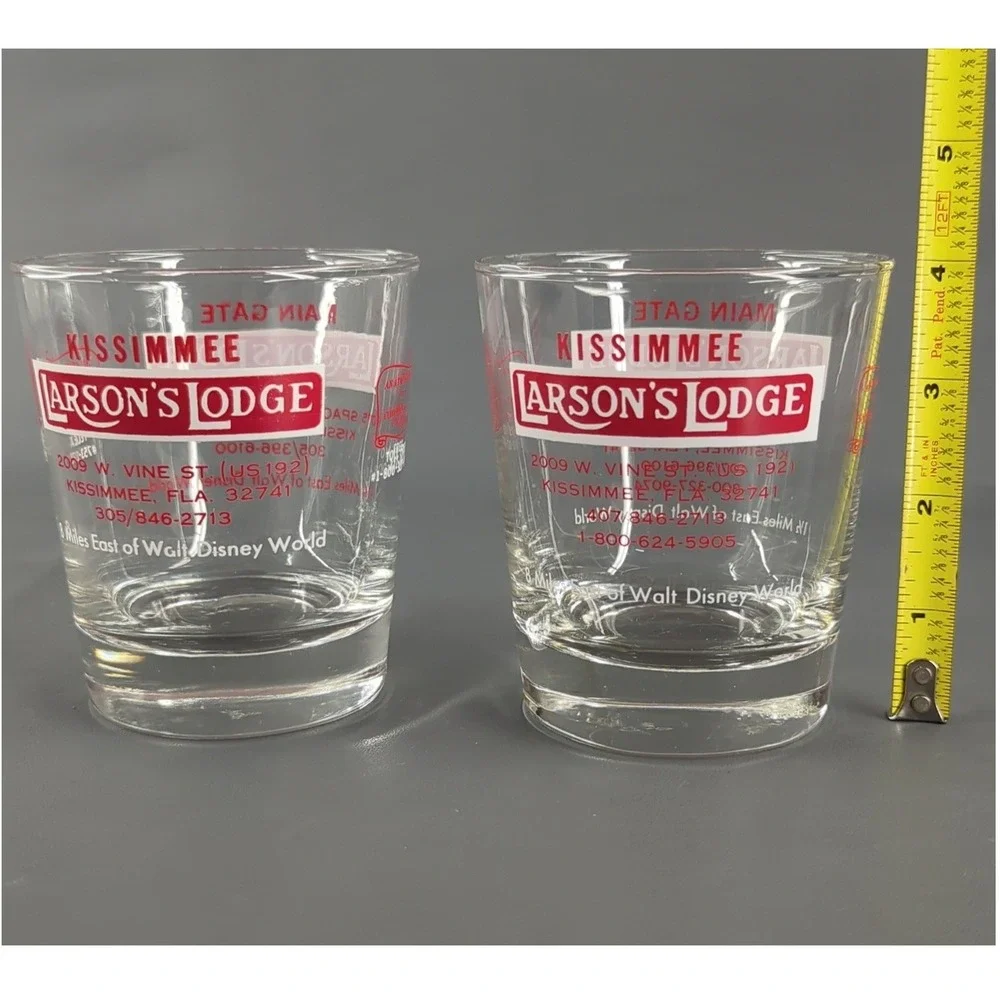 Vintage Larsons Lodge Kissimmee Florida Souvenir Glasses Set of 2 Disney World